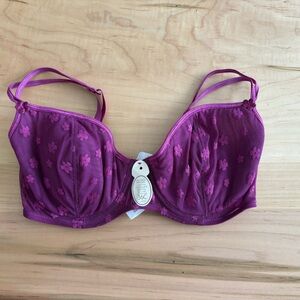 NWT La Senza Women’s Lightly Lined Demi Bra – Purple Floral Lace, Size 36C